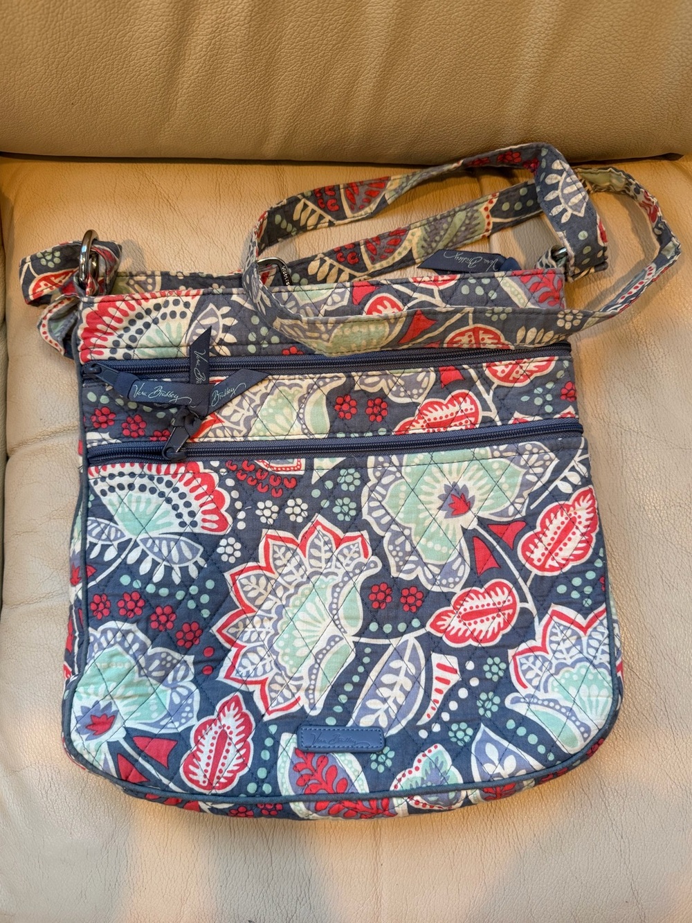 Vera Bradley Nomadic Floral Triple Zip Hipster Retired Crossbody Boho Navy Purse